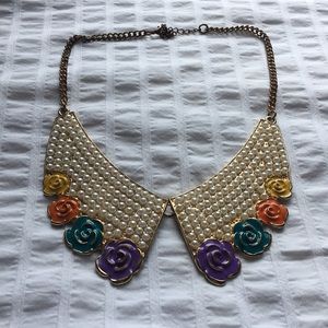 Vintage gold, pearl, enamel flower collar necklace